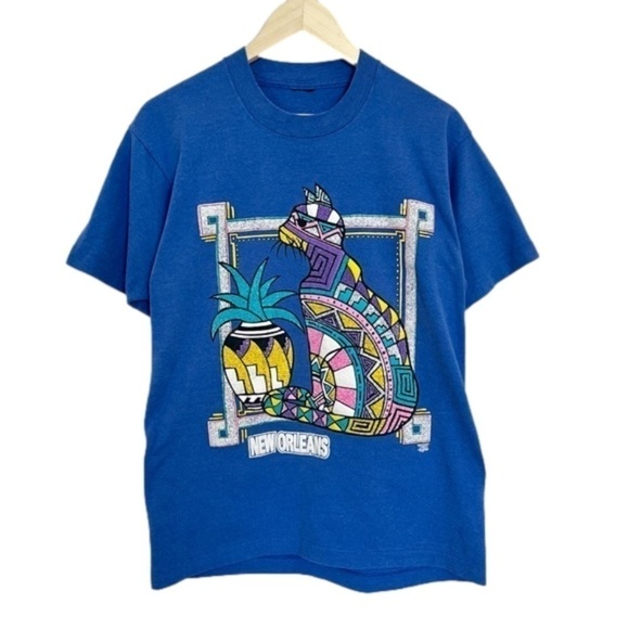 VINTAGE 80s New Orleans Cinco De Mayo Tee Blue Single Stitch Tees Unlimited Med - Picture 11 of 11